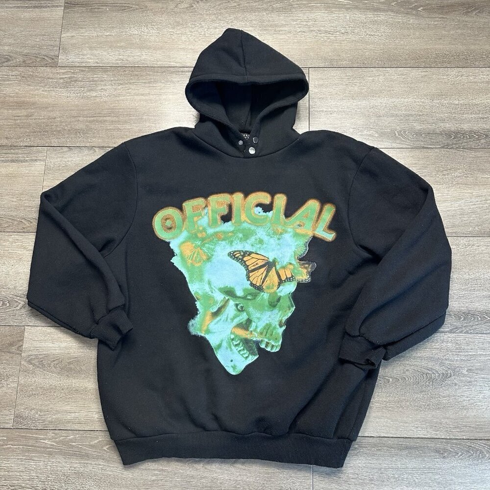 Boohoo Man Official Man Skull Themed Black Hoodie Sweatshirt Size M